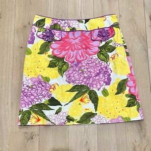 Original Milly of New York Floral Pocket Flap Mod Mini Skirt Yellow Purple 10